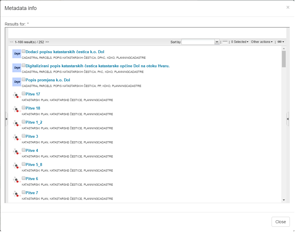 Geonetwork metadata list